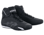 Alpinestars Sektor Shoes, Motorcycle Riding Shoes, Black and White, featuring speed lacing system and hook-and-loop ankle straps, sleek microfiber upper with protective reinforcements, performance footwear for road riding