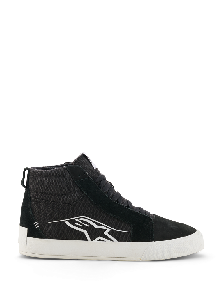 Alpinestars Ride-63 Canvas Shoes, Black High-Top Sneakers, Black and White, Casual Motorsport-Inspired Footwear, Canvas and Suede Upper, White Logo Detail, Flat Rubber Outsole