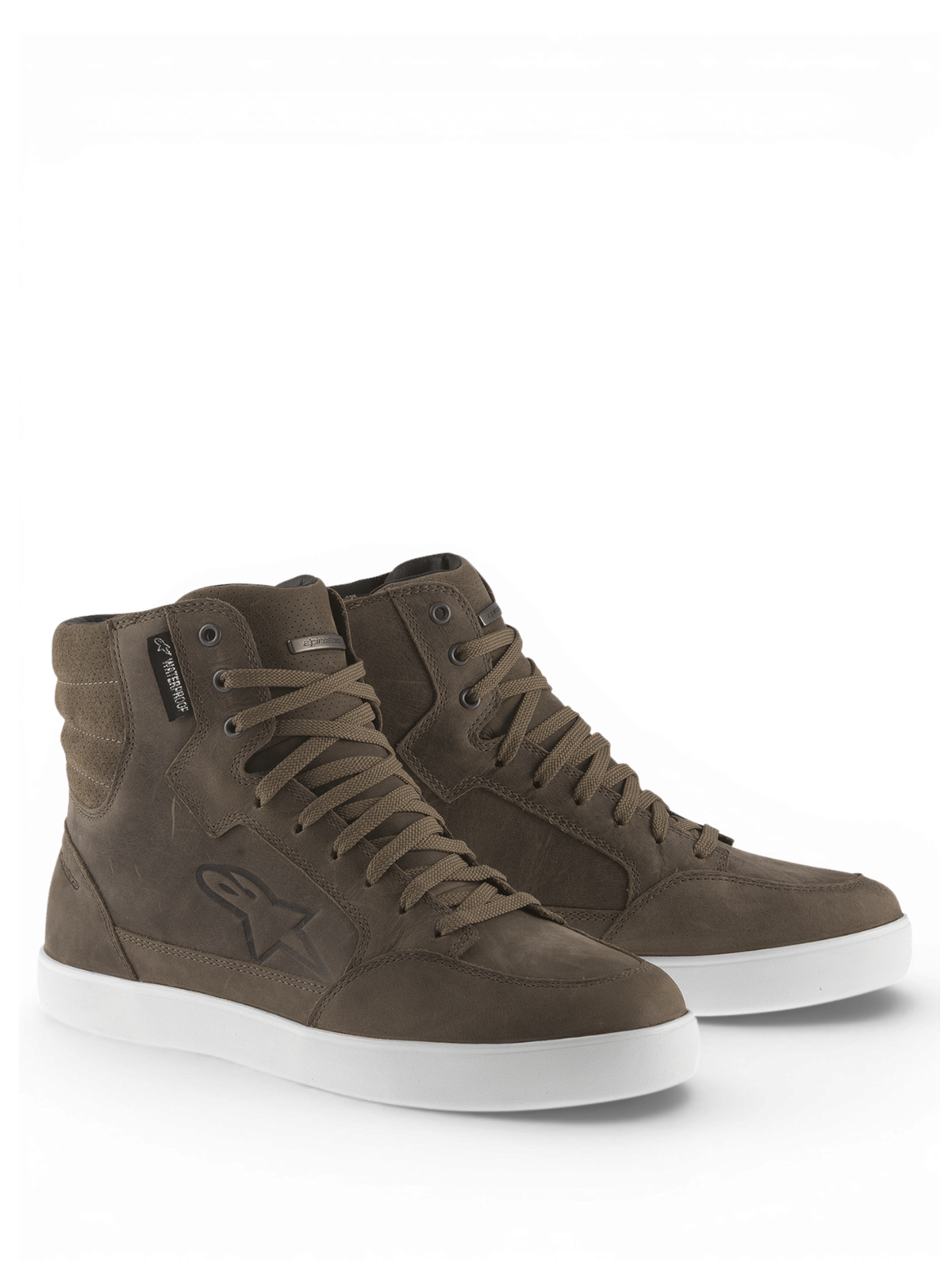 Alpinestars J-6 Waterproof Riding Shoes, Urban Motorcycle Riding, Men, Brown and White, Premium Leather construction.