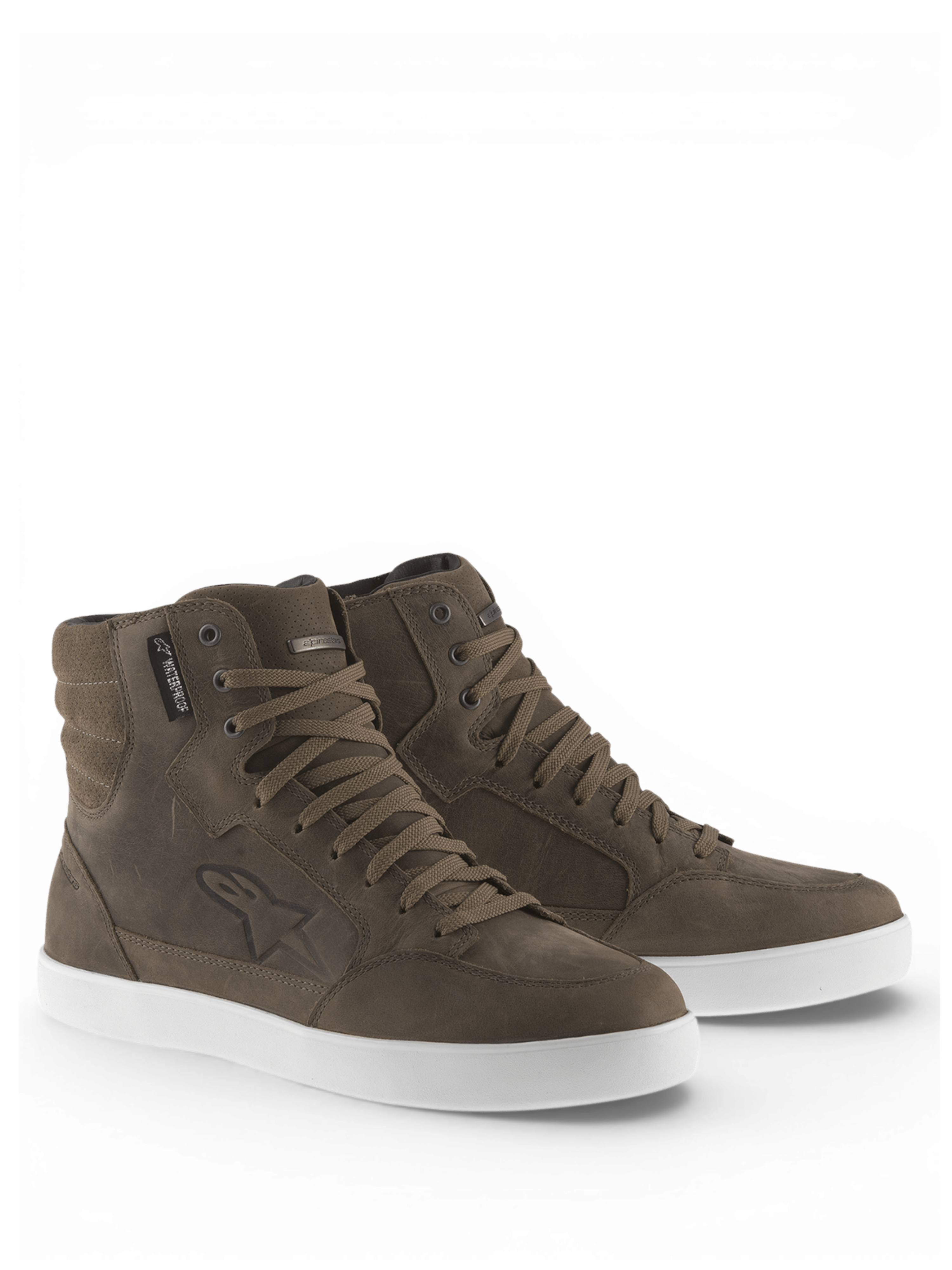Alpinestars J-6 Waterproof, sapatos de moto urbanos para homem, castanhos e brancos, em couro premium e impermeáveis