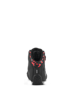 Alpinestars Sektor Waterproof Shoes, Motorcycle Riding Shoes, Black Dark Gray and Red Fluo, rear view showing the patterned heel collar, reflective tab, and durable rubber sole, lightweight microfiber construction