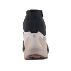 Alpinestars CR-1 Shoes, Motorcycle Riding Shoes, Black and Light Brown, rear view showing the heel and ankle construction, black technical textile upper with light tan heel reinforcement, marbled orange and black outsole, sporty design for warm weather riding