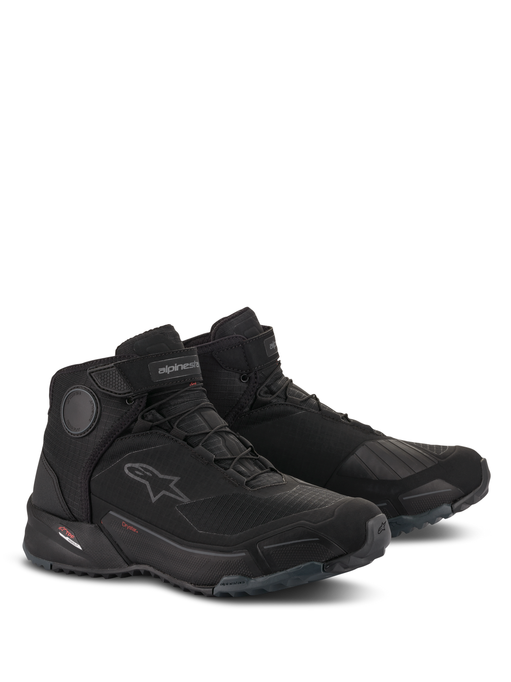 Sapatos de Condução Alpinestars CR-X Drystar®, sapatos de motociclismo impermeáveis, pretos, design atlético com ajuste de ténis de corrida, discos internos no tornozelo, reforço para mudança de velocidades e sola de borracha robusta para condução urbana e conforto ao caminhar