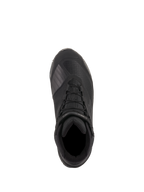 Sapatos de Condução Alpinestars CR-X Drystar®, Pretos, vista superior mostrando a construção em tecido técnico, atacadores integrados com tira no tornozelo e zona de mudança de velocidades em TPU, calçado de motociclismo impermeável concebido para conforto durante todo o dia.
