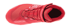 Alpinestars MM93 CR-X Drystar Riding Shoe, Bright Red and White, top-down view showing lacing system and adjustable ankle strap, featuring large 93 graphic and Alpinestars branding, waterproof motorcycle footwear with a running shoe-inspired design