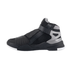Alpinestars Speedflight Street Shoes, urban motorcycle riding shoes, Black and Gun Metal, side profile view featuring mesh upper, TPU reinforcements, and lateral strap closure, sporty sneaker-inspired design