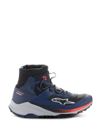 Alpinestars Speedforce XR Shoes, High-Top Urban Motorcycle Sneakers, Blue and Black with Red Accents, Rugged Light Gray Sole, Mesh Ankle Texture, Side Profile View
