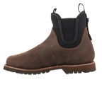 Alpinestars Turnstone Shoes, chocolate brown bovine leather motorcycle boot, Chelsea boot style with black elasticated side panels and pull tabs, rugged lug sole, protective urban riding footwear