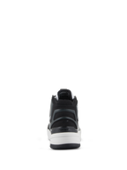 Alpinestars Speedflight Shoes, Performance Riding Shoes, Black Gray and White, rear view highlighting the asymmetric TPU heel counter with logo, white midsole, and urban sport-styled design