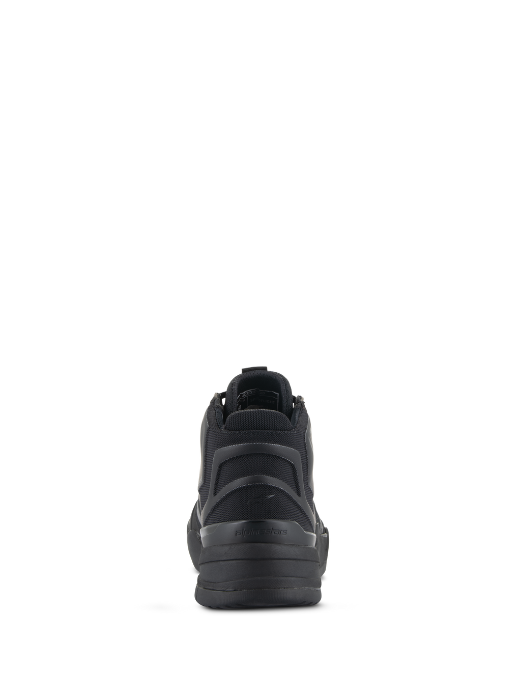 Sapatos de Motociclismo Alpinestars Speedflight, pretos, vista traseira com contraforte de calcanhar assimétrico em TPU e peça de calcanhar semirrígida moldada, calçado de estilo desportivo urbano para motociclismo