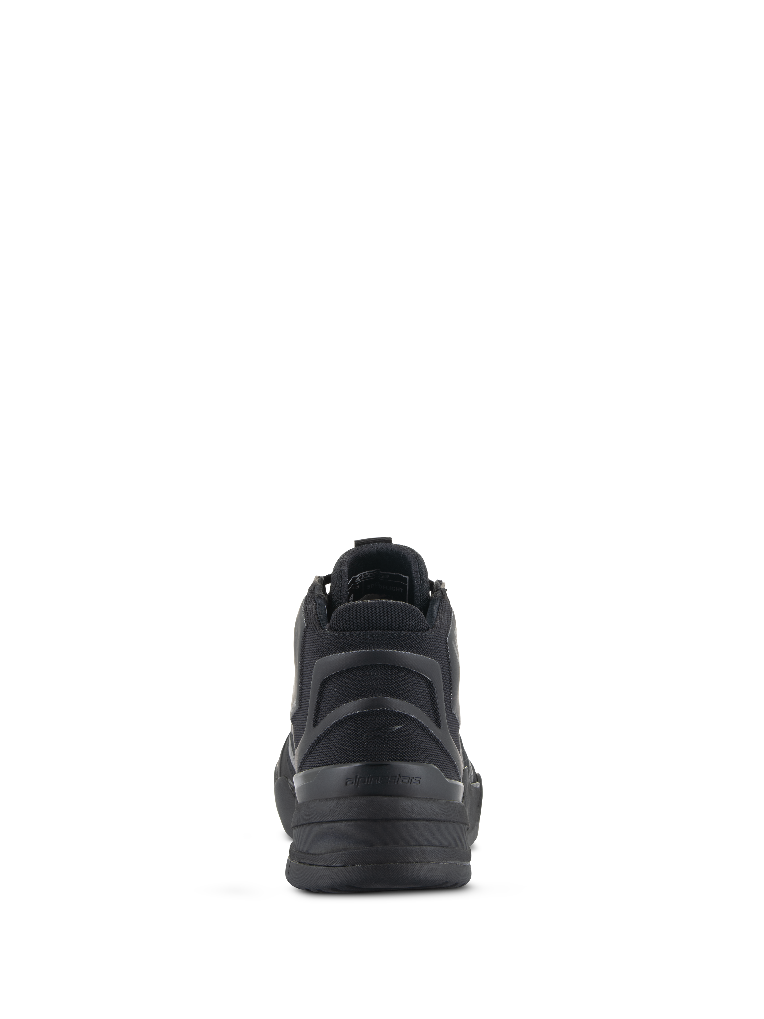 Sapatos de Motociclismo Alpinestars Speedflight, pretos, vista traseira com contraforte de calcanhar assimétrico em TPU e peça de calcanhar semirrígida moldada, calçado de estilo desportivo urbano para motociclismo