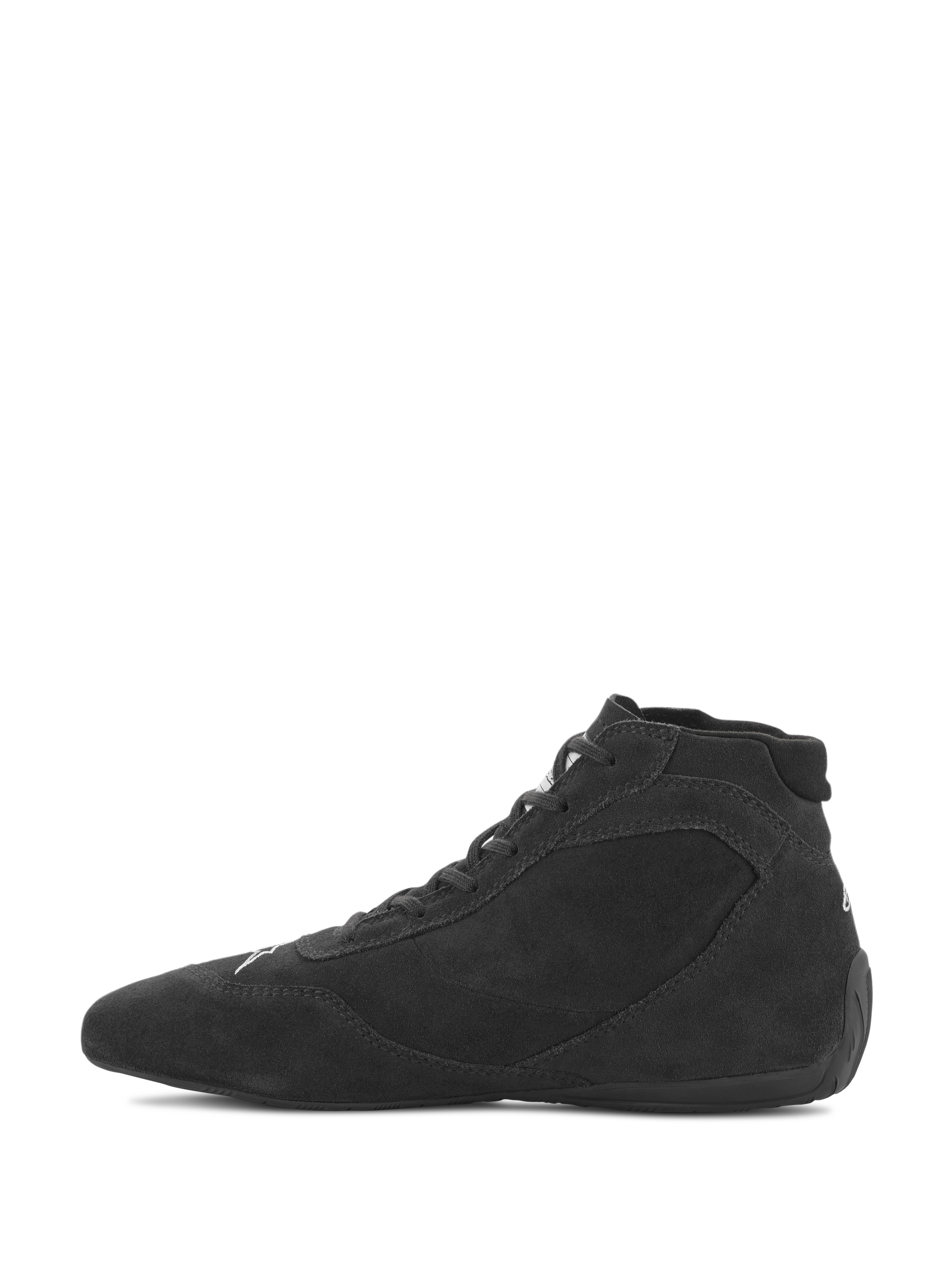 Sapatos Alpinestars SP V2, sapatos de automobilismo, pretos, perfil elegante de cano alto com parte superior em camurça premium e sola de borracha fina, concebidos para uma sensação de pedal precisa em desportos motorizados