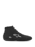 Sapatos Alpinestars SP V2, calçado de automobilismo, camurça preta com logótipo de estrela branco da Alpinestars, perfil de cano alto, fecho de atacadores, sola de corrida ultra-fina, design elegante de automobilismo
