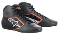 Alpinestars Tech-1 K Start V2 Shoes, sapatos de karting, preto e laranja fluorescente, com parte superior em microfibra perfurada e detalhes em laranja vibrante, logótipo Astar branco na lateral e design de corrida elegante de baixo perfil
