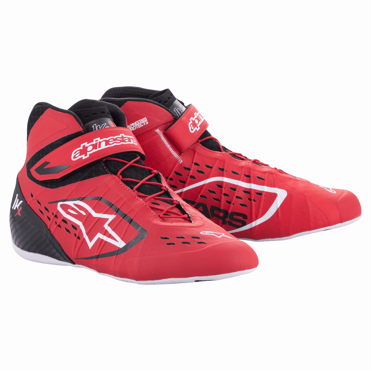 Alpinestars Tech-1 KX V2 Jovem, sapatos de karting para jovens, vermelhos e pretos, respiráveis com logótipos brancos