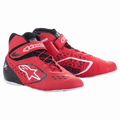 Alpinestars Youth Tech-1 KX V2, sapatilhas de karting para jovens, vermelhas, pretas e brancas, sapatilhas de competição de cano alto com logótipo de estrela branco, tira de velcro no tornozelo, atacadores vermelhos, perfurações para ventilação e sola branca fina, calçado de desporto motorizado para jovens