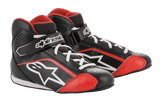Sapatos Alpinestars Youth Tech-1 K, sapatos de karting, pretos, brancos e vermelhos, com parte superior em microfibra leve com detalhes em vermelho, atacadores brancos e fita de velcro no tornozelo, concebidos para corridas de kart para jovens