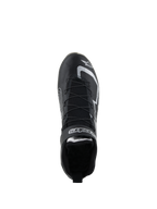 Alpinestars Tech-1 Z V3 Shoes FIA, sapatos de automobilismo, pretos e prateados, vista superior mostrando o sistema de laço rápido e logótipos Alpinestars, calçado de desporto motorizado em couro bovino profissional