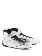 Alpinestars Tech-1 Z V3 Shoes FIA, sapatos de automobilismo, brancos e pretos, com couro bovino premium e painéis perfurados, sistema de atacadores rápidos com tira de Velcro segura, design elegante e profissional de desportos motorizados