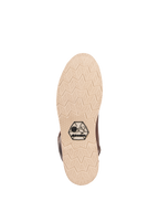 Sapatos Alpinestars Oscar Monty V2, vista da sola, sola exterior em cunha bege claro com padrão de rasto geométrico em diamante, com o logótipo preto OSCAR by Alpinestars, sapato de motociclismo urbano em pele castanha