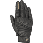 Alpinestars Crazy Eight Gloves, luvas de motociclismo em couro preto, com painéis extensíveis em acordeão nos dedos e nas costas da mão, proteção acolchoada perfurada nos nós dos dedos, logótipo Alpinestars bronze no dedo indicador e tira de velcro ajustável no pulso com detalhe de logótipo circular.