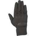 Alpinestars C1 Windstopper V2 Gloves, luvas de motociclismo urbanas, pretas, vista superior a mostrar as costas da mão, construção têxtil à prova de vento, proteção integrada e subtil nos nós dos dedos, marca Alpinestars no punho