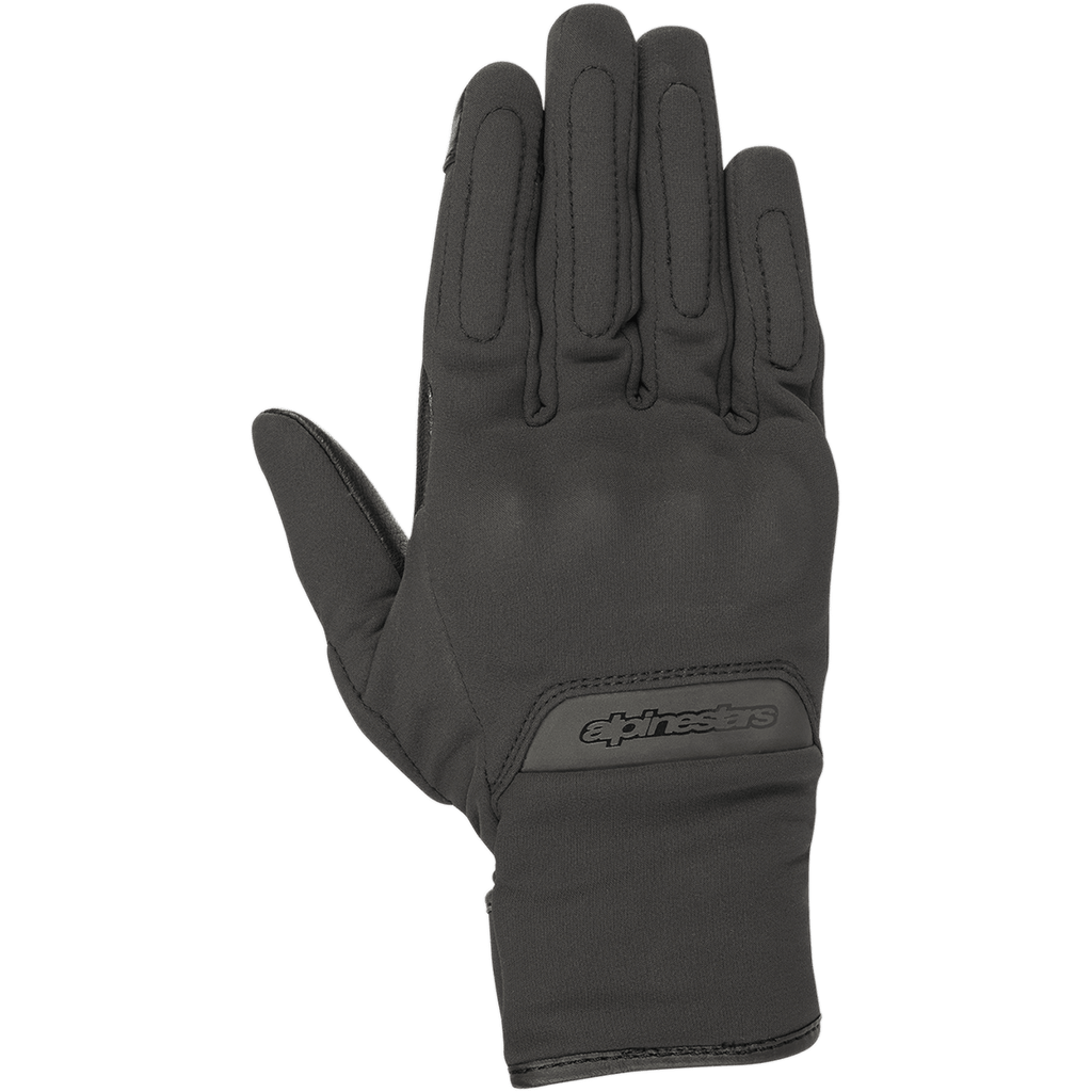 Luvas Alpinestars Stella C1 Windstopper V2, luvas de motociclismo urbanas para mulher, pretas, vista das costas da mão, com proteção de articulações integrada e subtil, logótipo em relevo no punho e tecido corta-vento GORE-TEX Windstopper