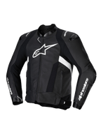 Alpinestars Missile V3 Leather Jacket, casaco de moto desportivo para homem, preto e branco, certificado CE, construção em couro bovino premium com proteção nos ombros e cotovelos