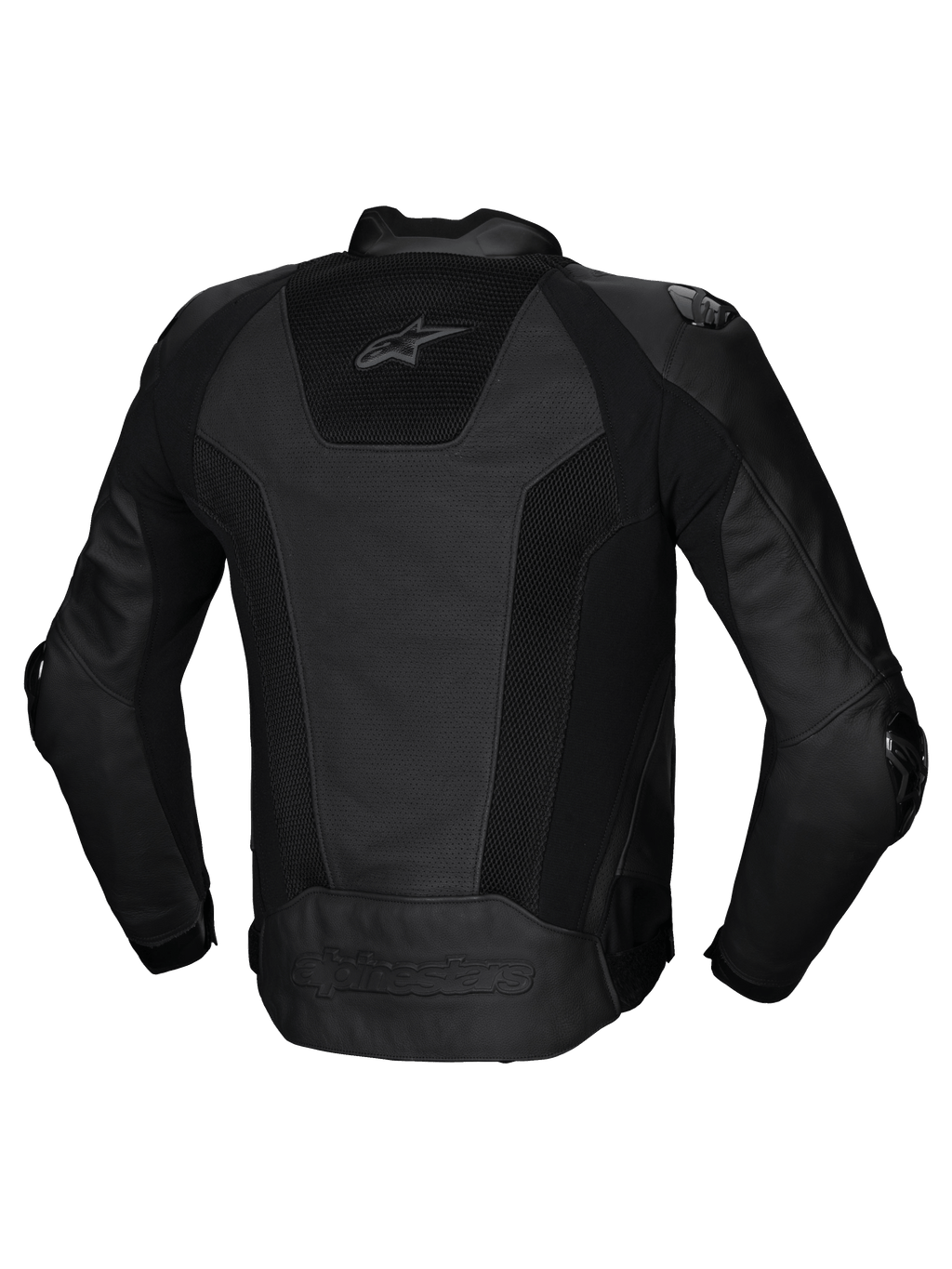 Alpinestars Missile V3 Airflow, casaco de moto em couro para homem, vista traseira, preto, com painéis perfurados e certificado CE classe AA