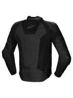 Alpinestars Missile V3 Airflow, casaco de moto em couro para homem, vista traseira, preto, com painéis perfurados e certificado CE classe AA