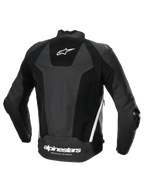 Alpinestars Jaqueta De Couro Missile V3 Airflow, casaco de moto para homem, vista traseira, preto e branco, couro perfurado premium com painéis elásticos e logótipo