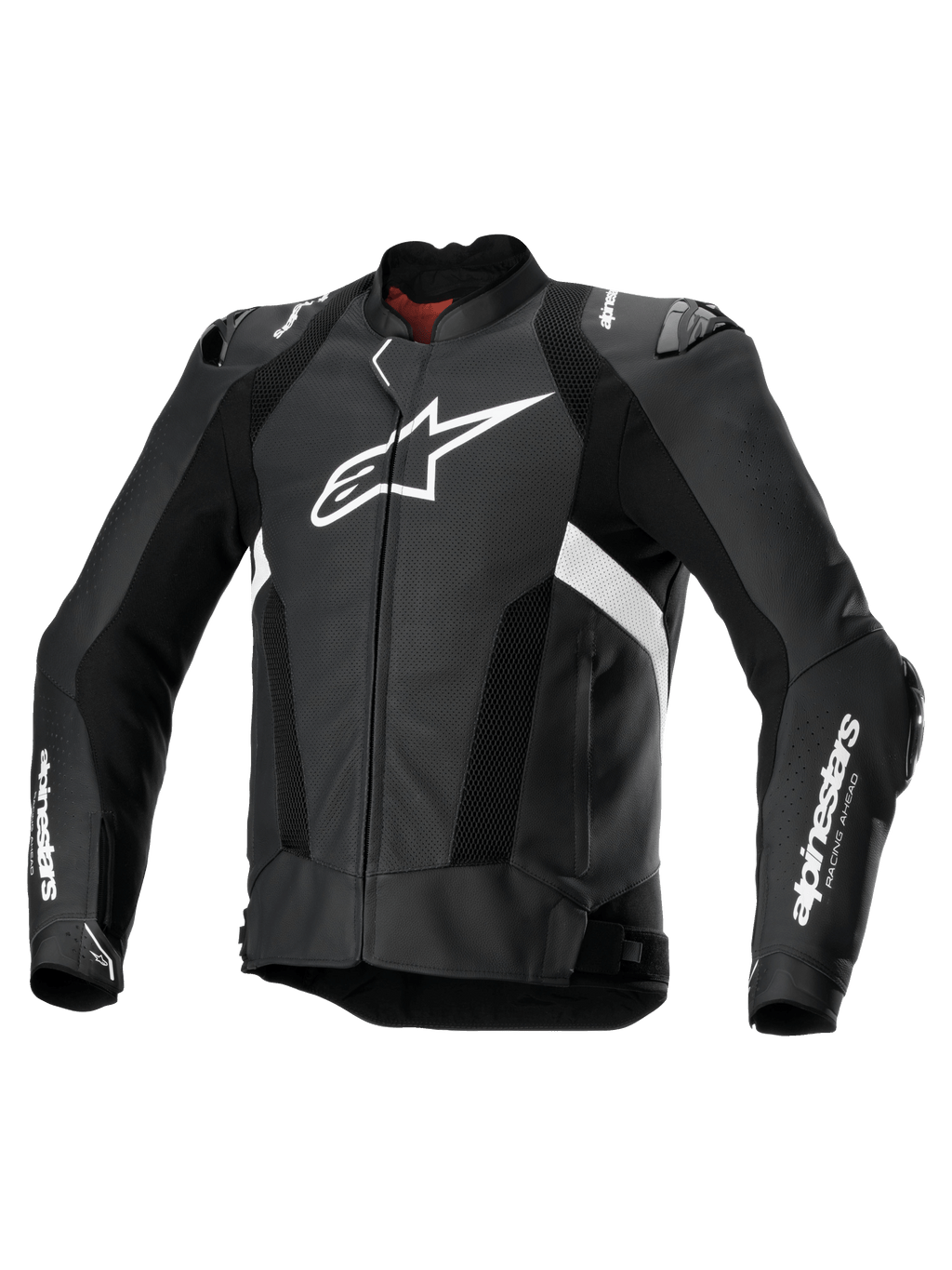 Alpinestars Jaqueta De Couro Missile V3 Airflow, blusão de moto para homem, preto e branco, perfurado, construção em couro premium com proteção
