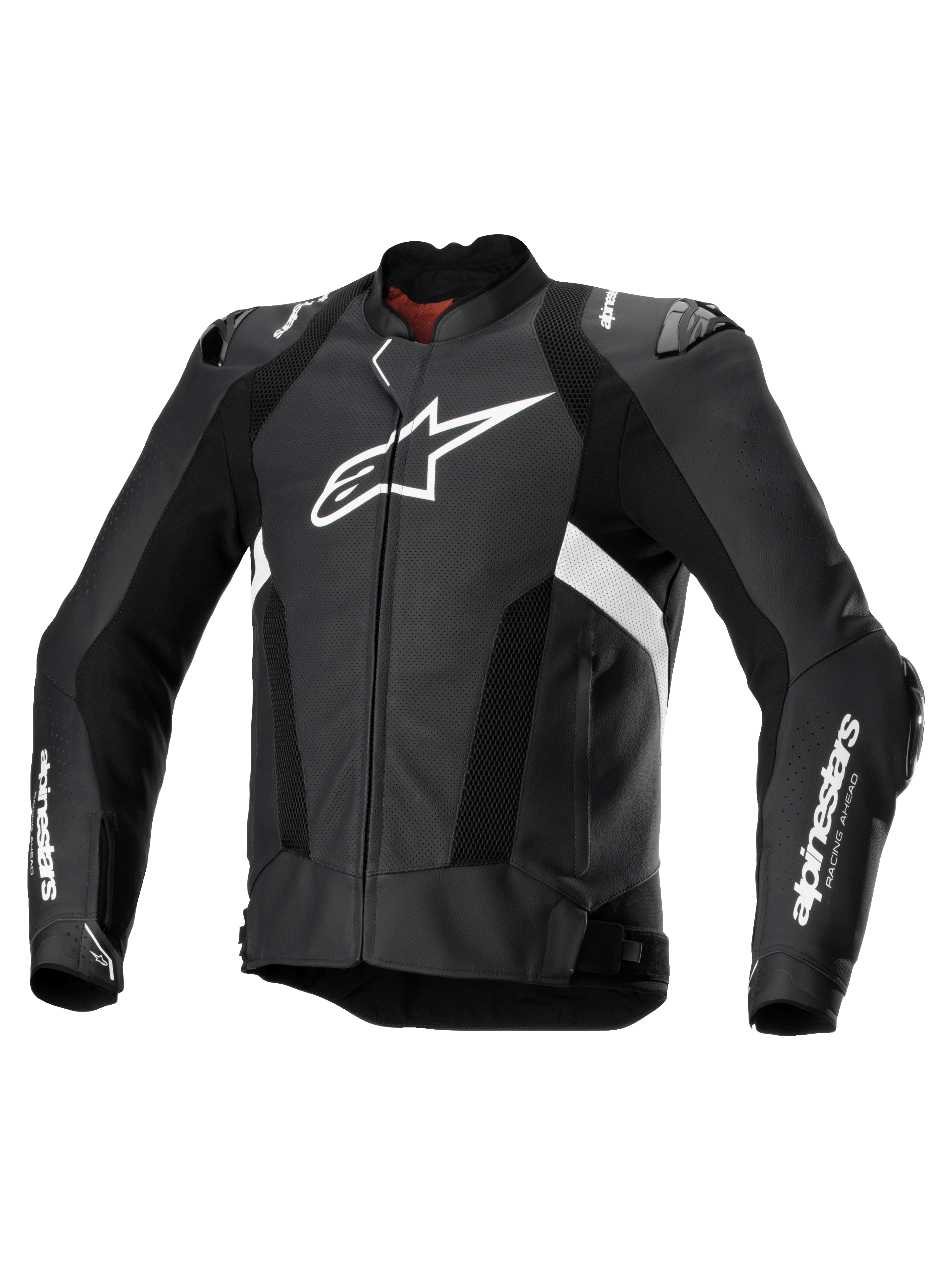 Alpinestars Jaqueta De Couro Missile V3 Airflow, blusão de moto para homem, preto e branco, perfurado, construção em couro premium com proteção