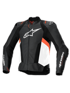 Alpinestars Missile V3 Airflow, blusão de moto de corrida para homem em preto, branco e vermelho fluo, em couro bovino perfurado com certificação CE