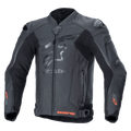 Alpinestars GP Plus R V4 Rideknit Leather Jacket, casaco de pele para motociclismo profissional, preto, logótipo de estrela tonal no peito, detalhes Rideknit vermelhos nos punhos e na bainha inferior, painéis de ventilação perfurados, sliders de ombro DFS, construção em pele premium com tecnologia RIDEKNIT integrada