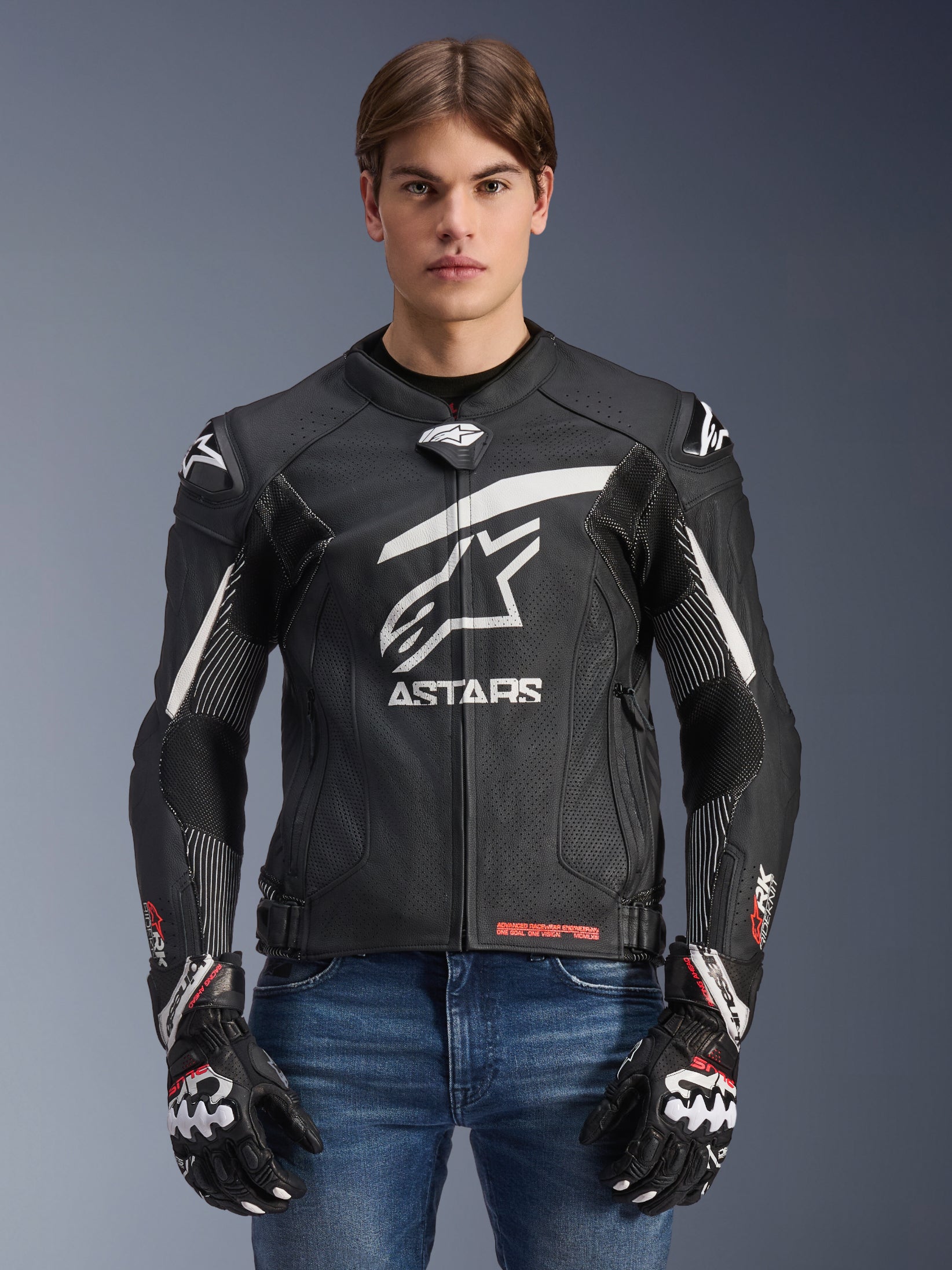 GP Plus R V4 Rideknit - Black White Motorcycle Jacket | Alpinestars®