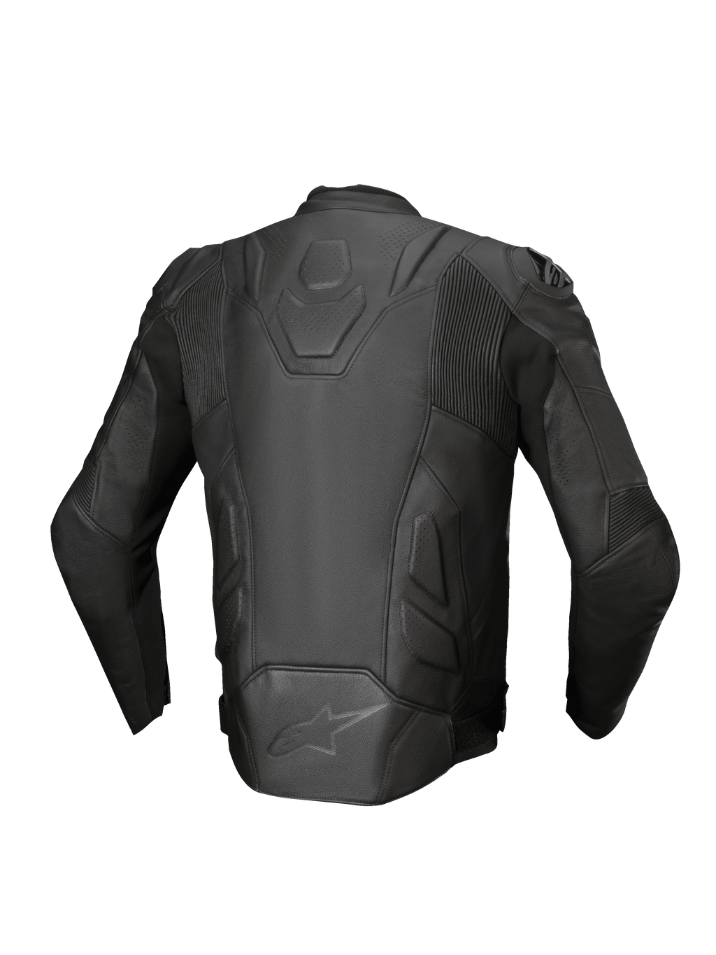 Alpinestars jaqueta de couro Dusk, casaco de moto para homem, preto, em couro premium com painéis elásticos, vista traseira.