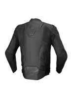 Alpinestars jaqueta de couro Dusk, casaco de moto para homem, preto, em couro premium com painéis elásticos, vista traseira.