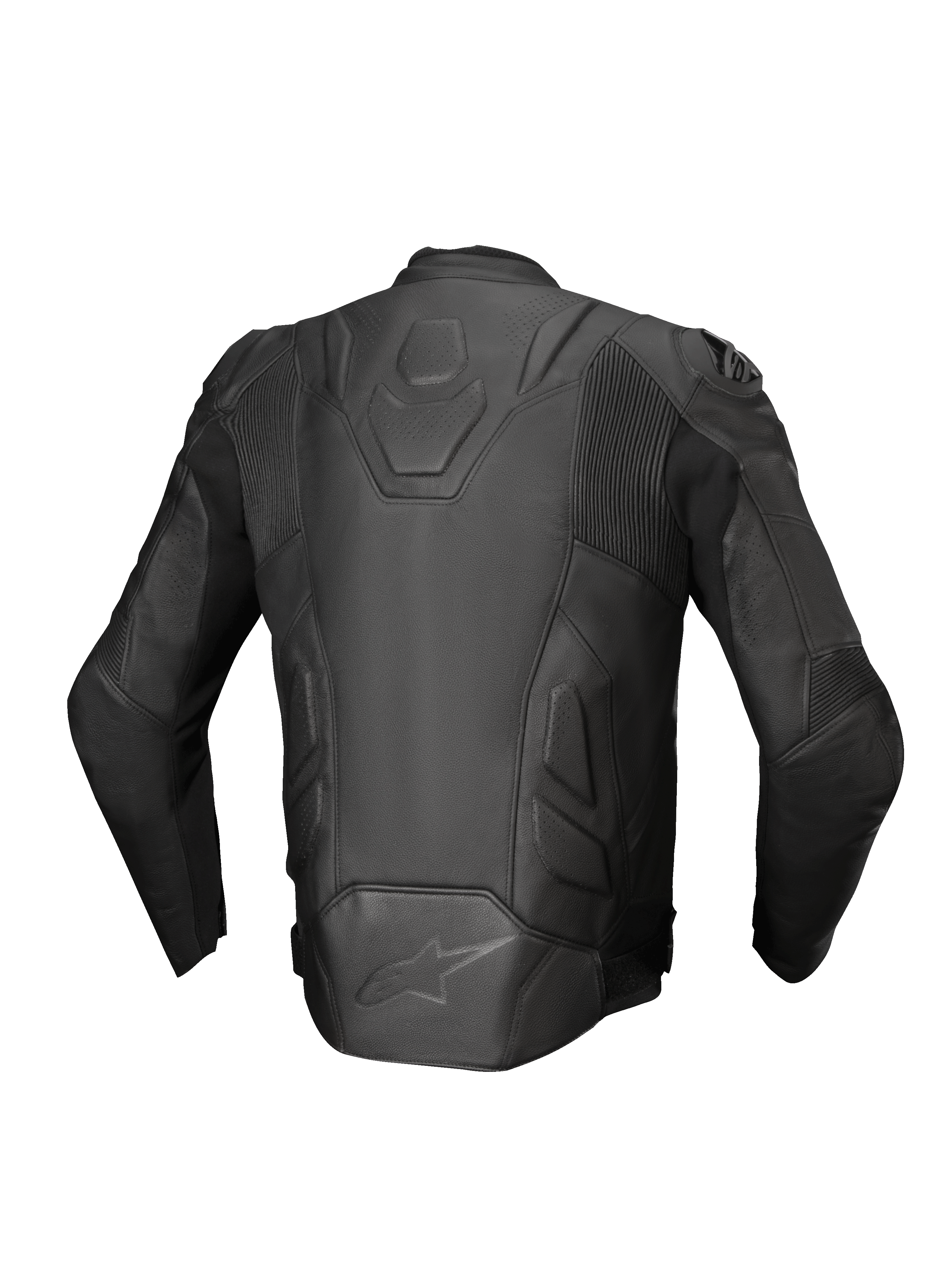 Alpinestars jaqueta de couro Dusk, casaco de moto para homem, preto, em couro premium com painéis elásticos, vista traseira.