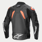 Alpinestars Jaqueta De Couro GP Plus R V4 Airflow, casaco de moto para homem, vista traseira em preto com apontamentos vermelhos e brancos, pele de desempenho de corrida com painéis perfurados