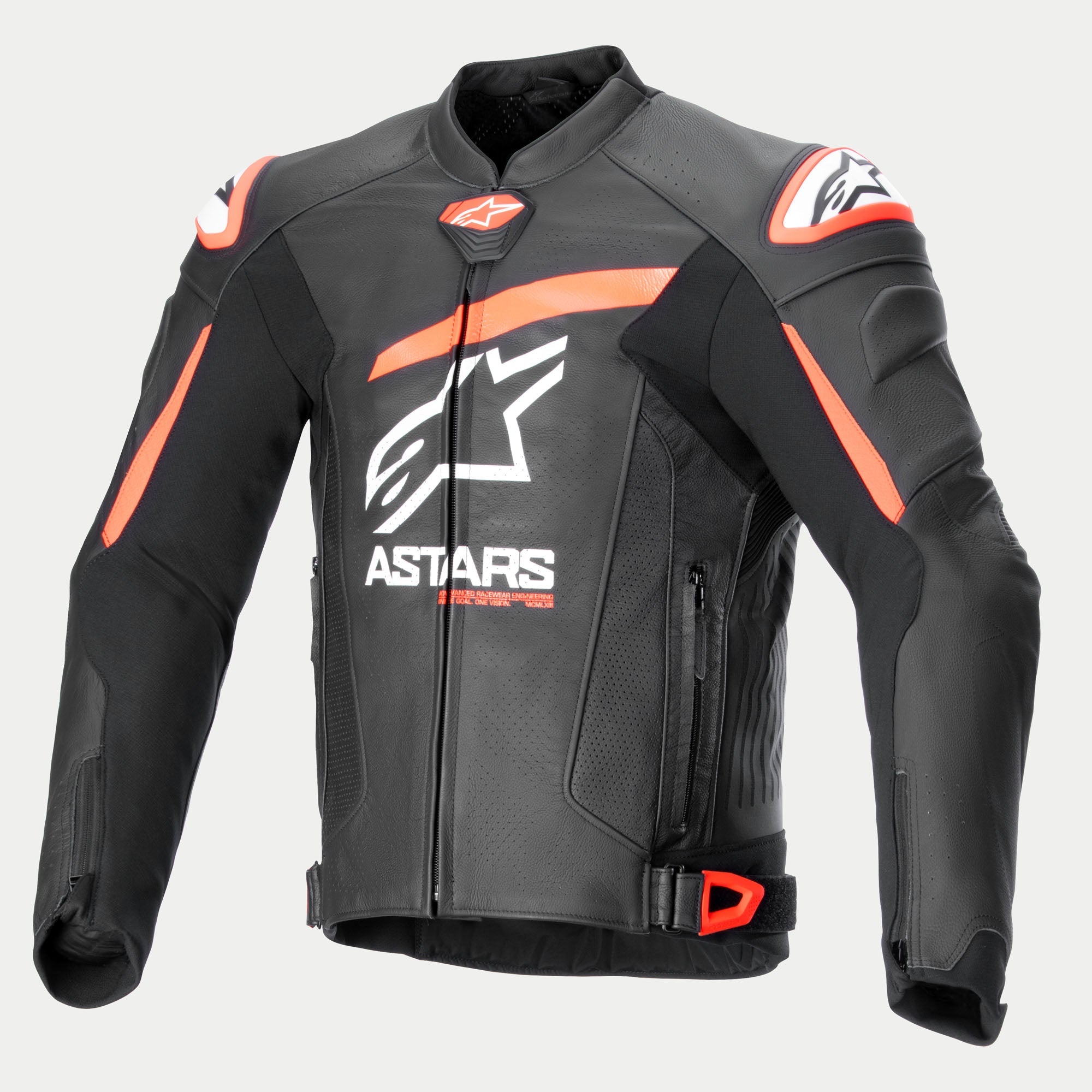 Alpinestars Jaqueta De Couro GP Plus R V4 Airflow, blusão de moto para homem, preto, vermelho fluo e branco, certificado CE, preparado para Tech-Air