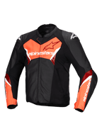 Alpinestars Jaqueta De Couro Faster V3, casaco de moto para desporto e corrida para homem, preto e vermelho fluo, certificado CE com couro premium e painéis extensos