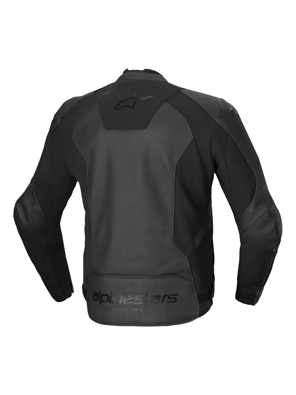 Alpinestars Jaqueta De Couro Faster V3, casaco de moto para homem, vista traseira em preto, certificado CE classe AA com painéis elásticos HRSF avançados