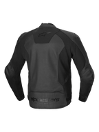 Alpinestars Jaqueta De Couro Faster V3, casaco de moto para homem, vista traseira em preto, certificado CE classe AA com painéis elásticos HRSF avançados
