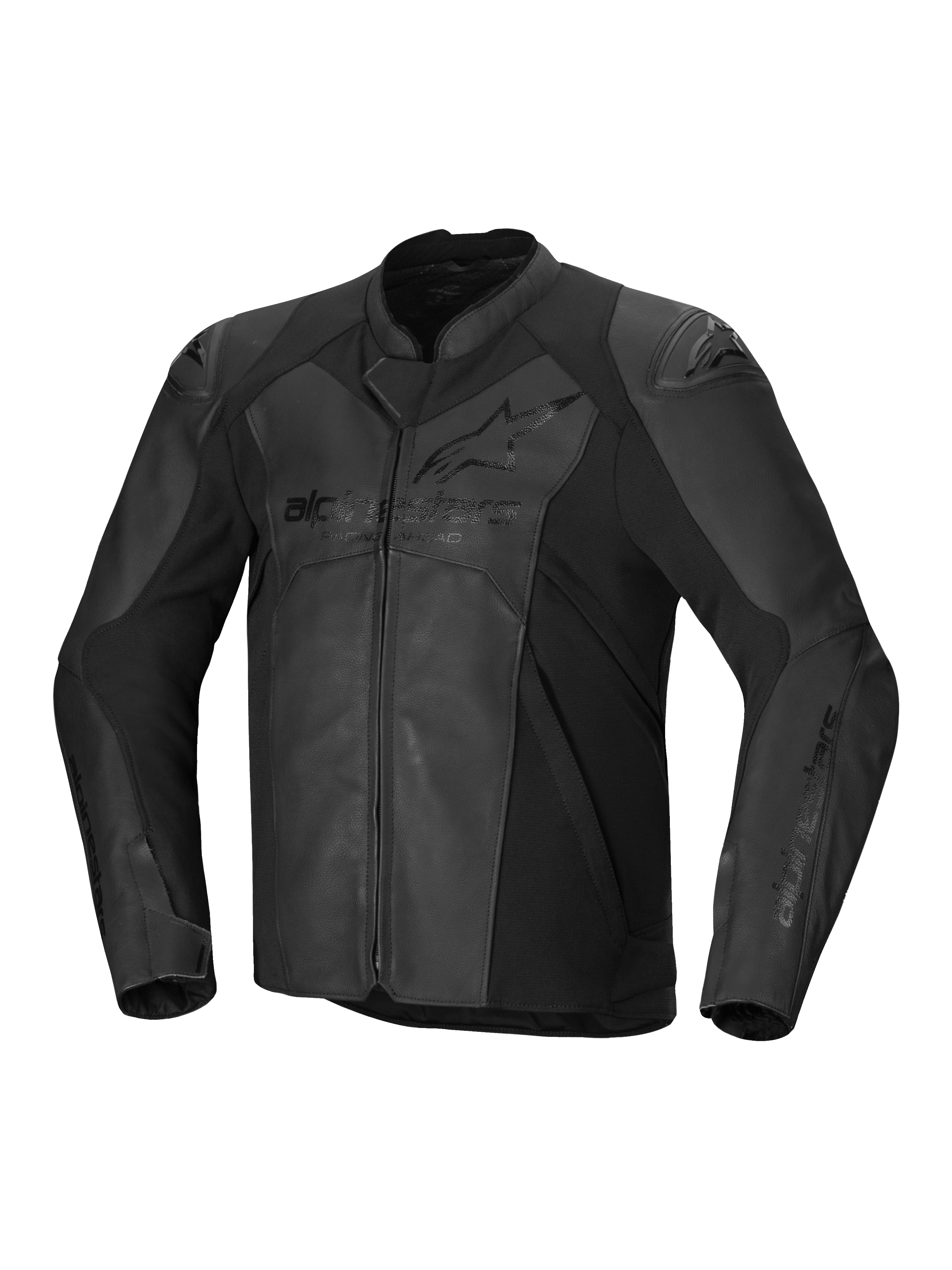 Alpinestars Faster V3 Leather Jacket, casaco de moto desportivo para homem, preto, com construção em couro premium e painéis extensos, certificado CE