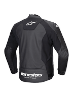 Alpinestars Jaqueta De Couro Faster V3, blusão de moto para homem, vista traseira, preto e branco, em couro premium com painéis elásticos e logótipo