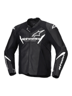 Alpinestars Faster V3 Leather Jacket, blusão de moto desportivo para homem, preto e branco, certificado CE, construção em pele com painéis elásticos HRSF