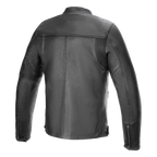 Alpinestars Blacktrack Leather Jacket, Motorcycle Jacket, Black, back view, premium bovine leather construction, featuring accordion stretch panels on the shoulders, zippered cuffs, and a minimalist urban design