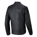Alpinestars Dyno Leather Jacket, Black, Back View, heritage-inspired motorcycle jacket crafted from premium bovine leather, featuring accordion stretch panels at the shoulders and a clean vertical center seam.