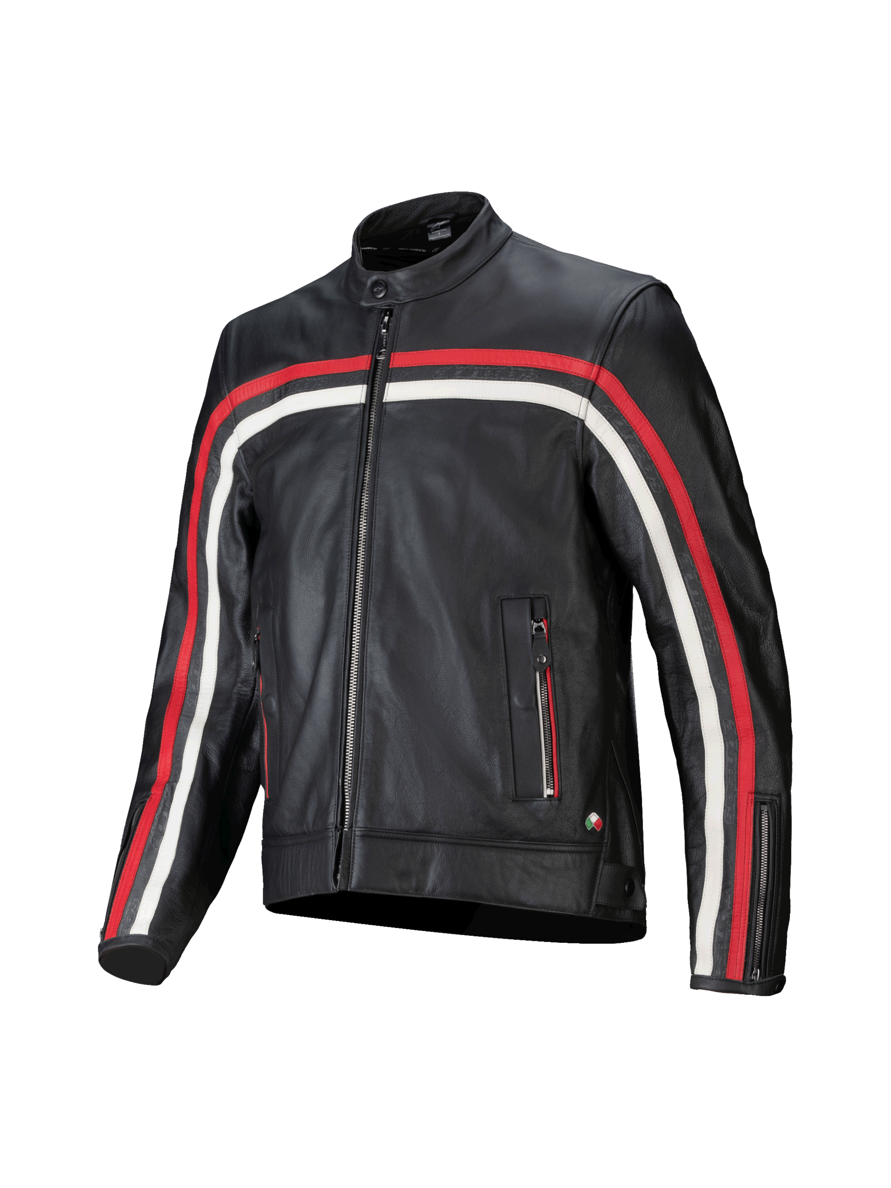 Alpinestars jaqueta de couro Dyno, blusão de moto em couro preto com riscas vermelhas e cruas, compatível com Tech-Air.